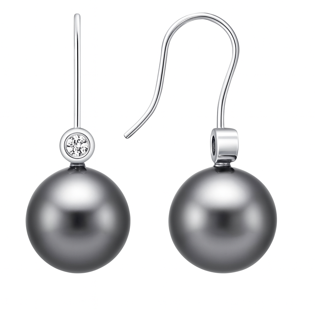 18KW Tahitian Pearl Earrings, 11-12mm