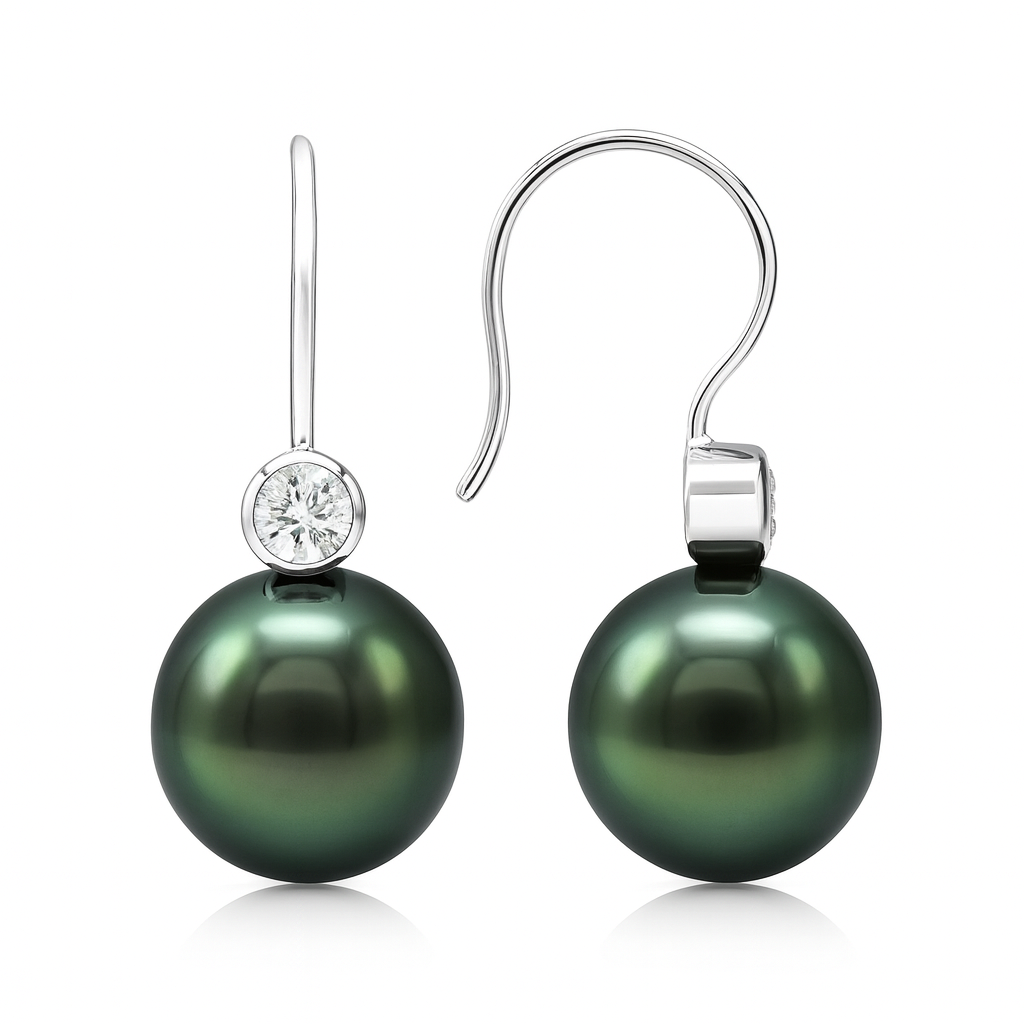 18KW Tahitian Pearl Earrings, 9-10mm