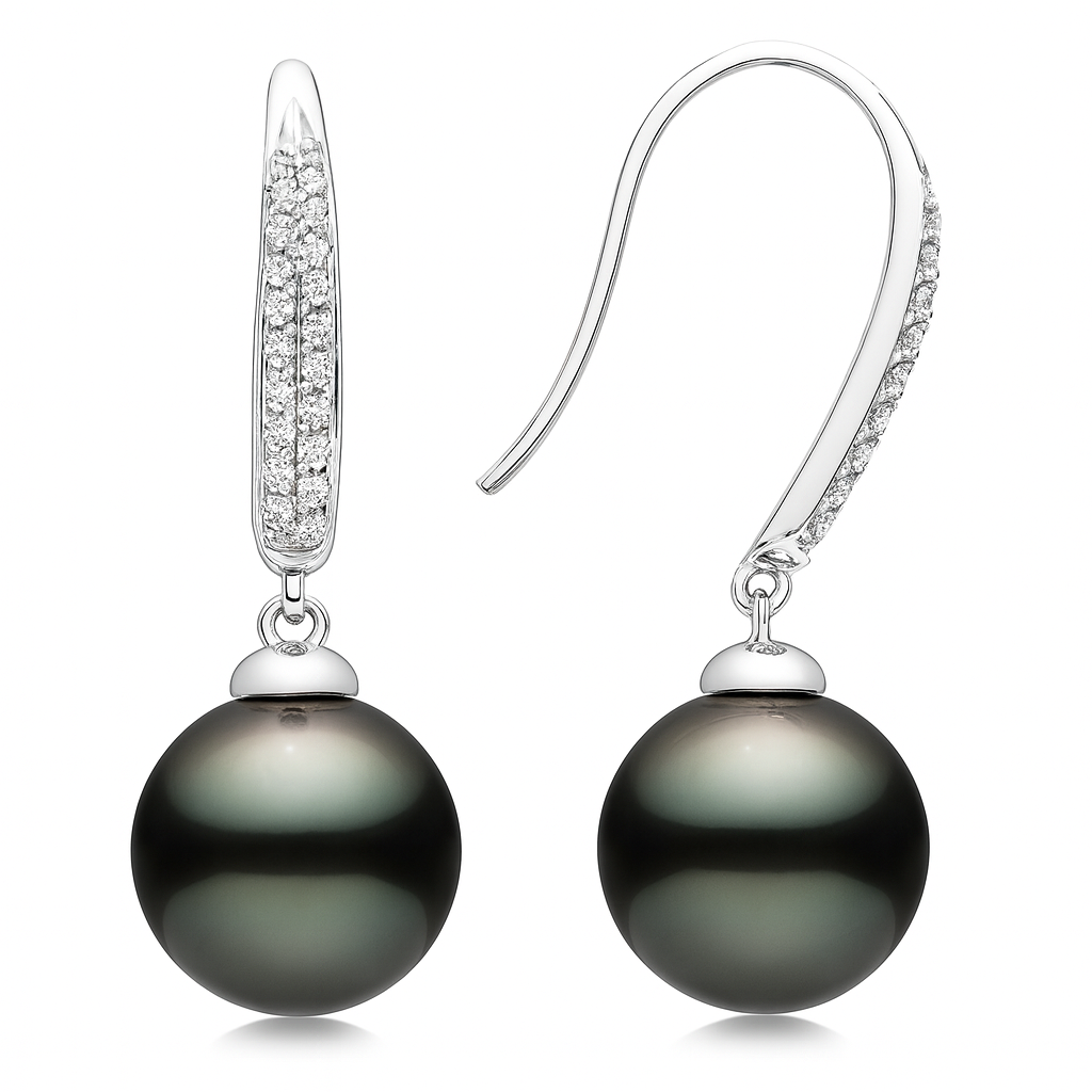 18KW Tahitian Pearl Earrings, 8-9mm