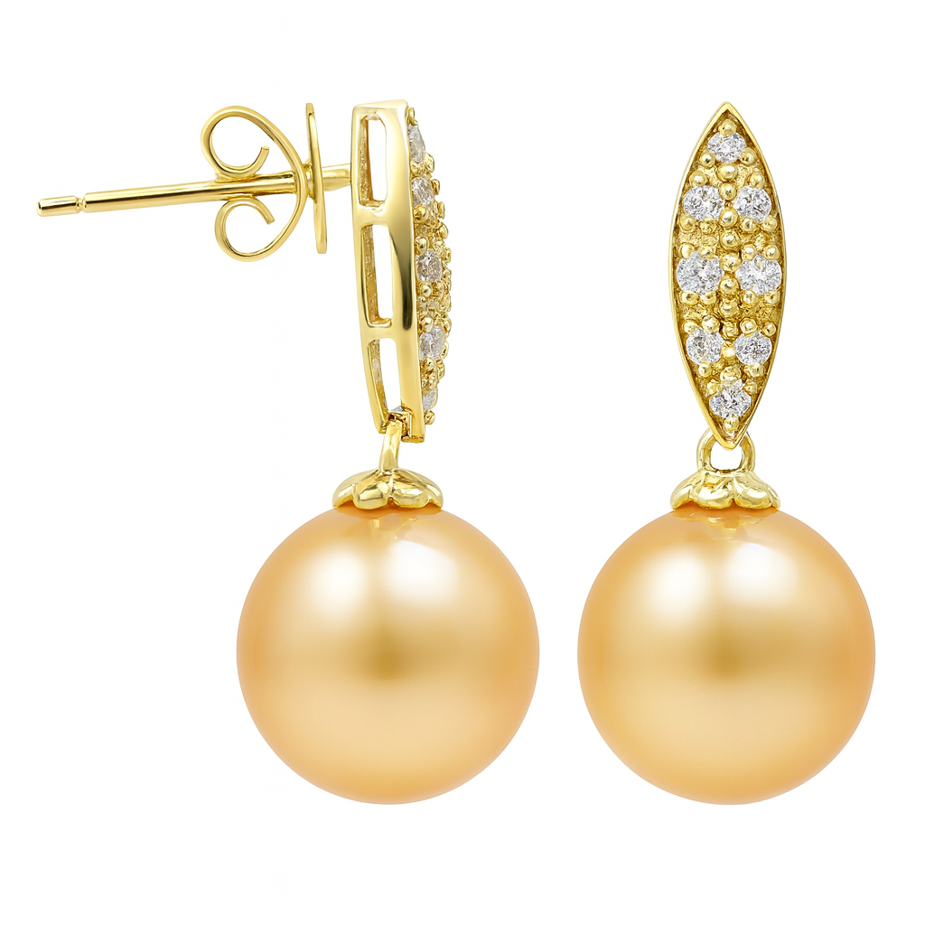 18KY Golden South Sea Pearl Earrings, 9-10mm