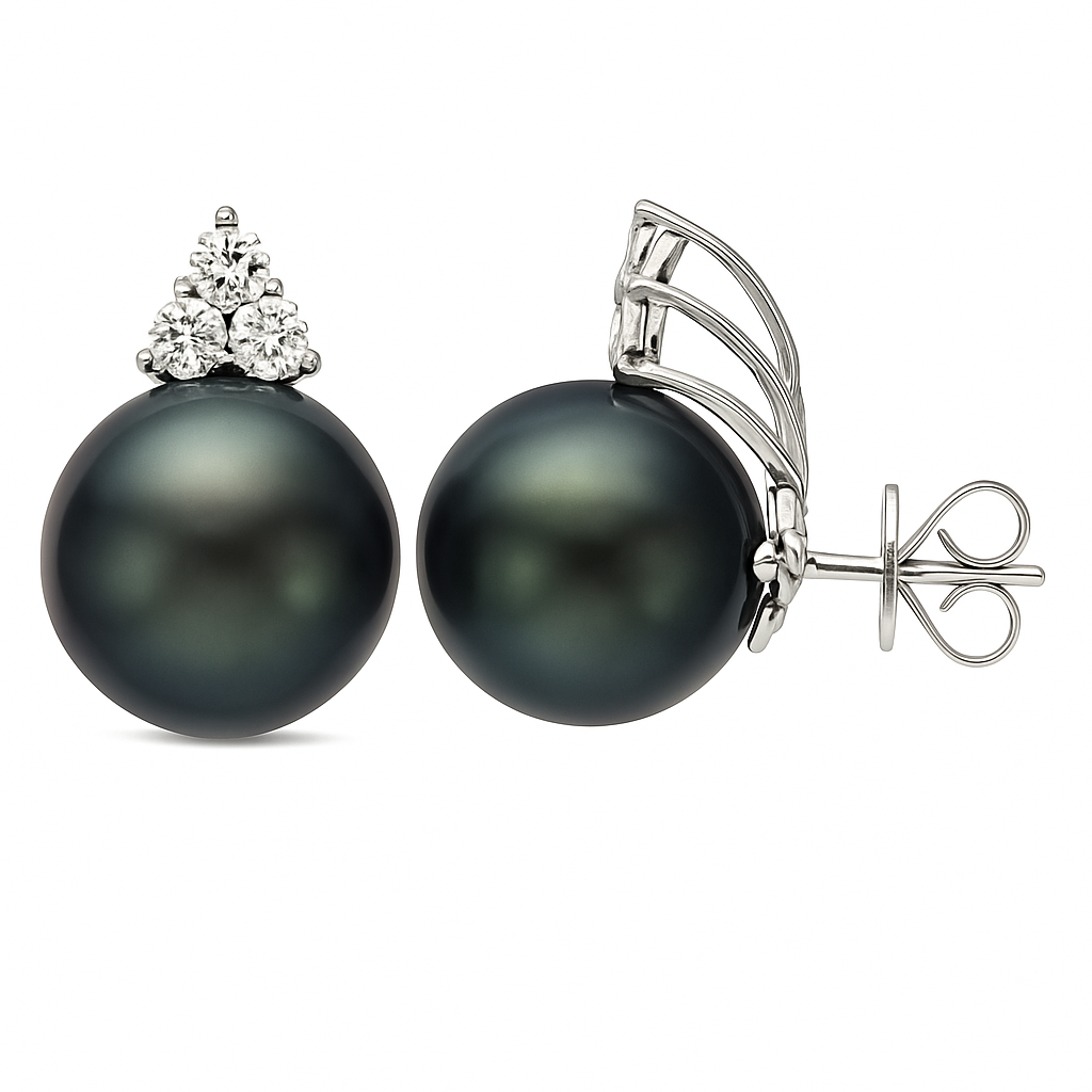 18KW Tahitian Pearl Earrings, 12-13mm