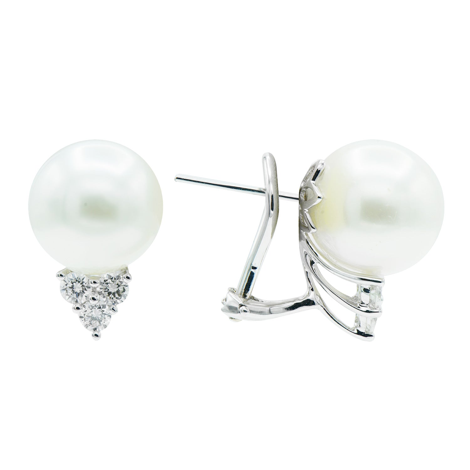 18KW White South Sea Pearl Earrings, 12-13mm