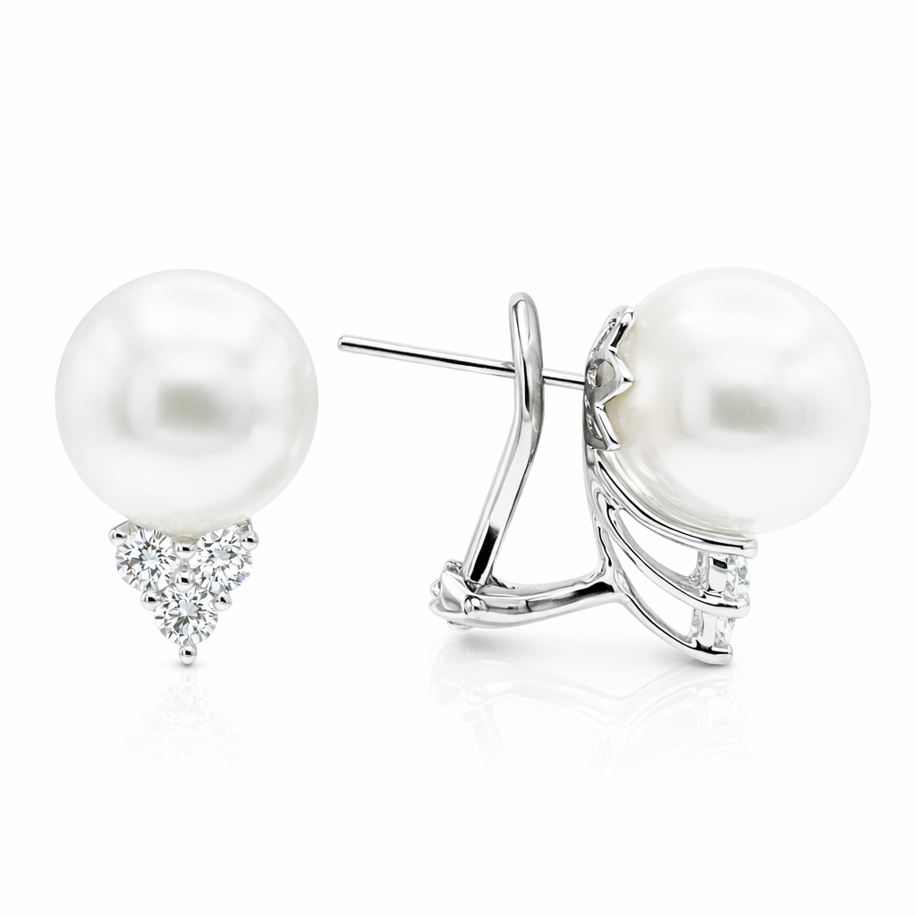 18K White Gold South Sea Pearl Earrings, 14-15mm, 0.65ct