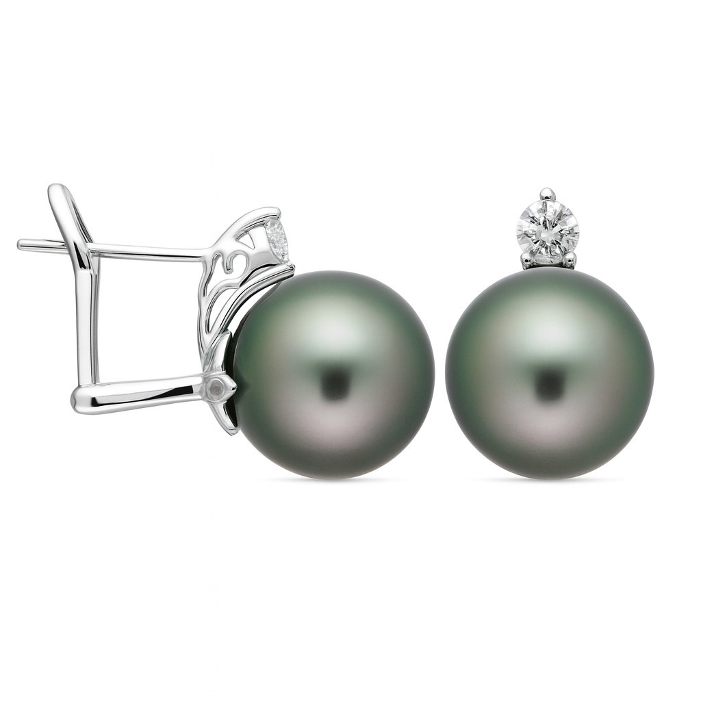 18KW White South Sea Pearl Earrings, 12-13mm