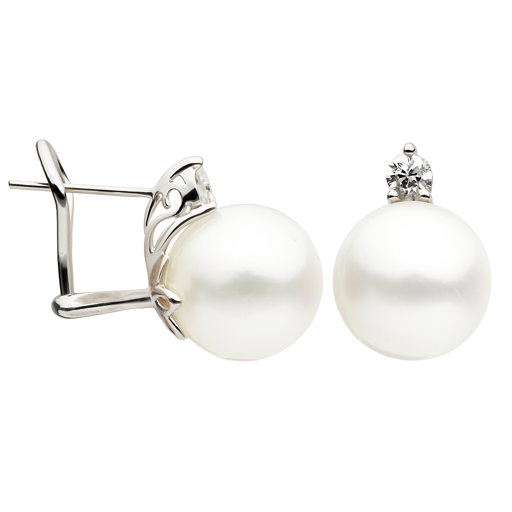 18KW White South Sea Pearl Earrings, 12-13mm