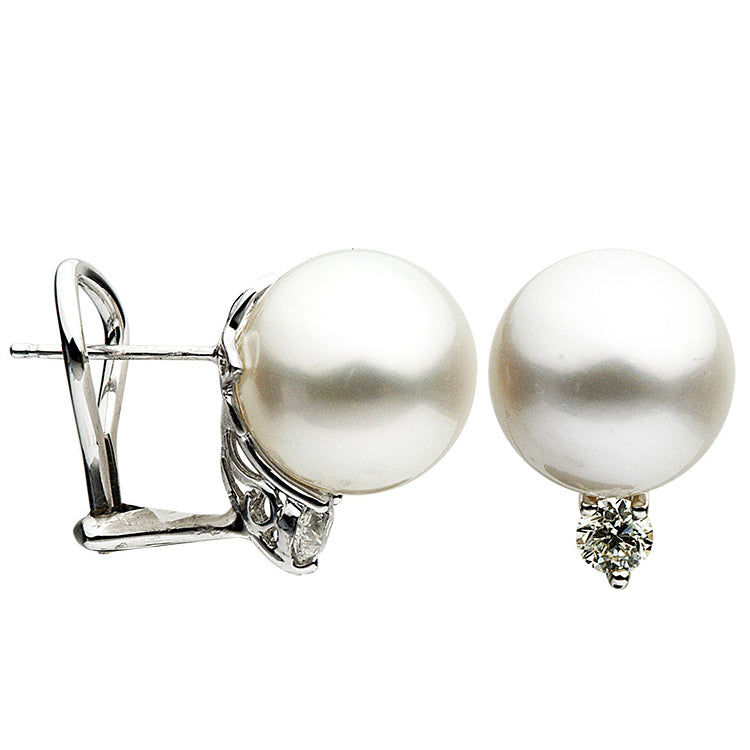 18KW White South Sea Pearl Earrings, 12-13mm