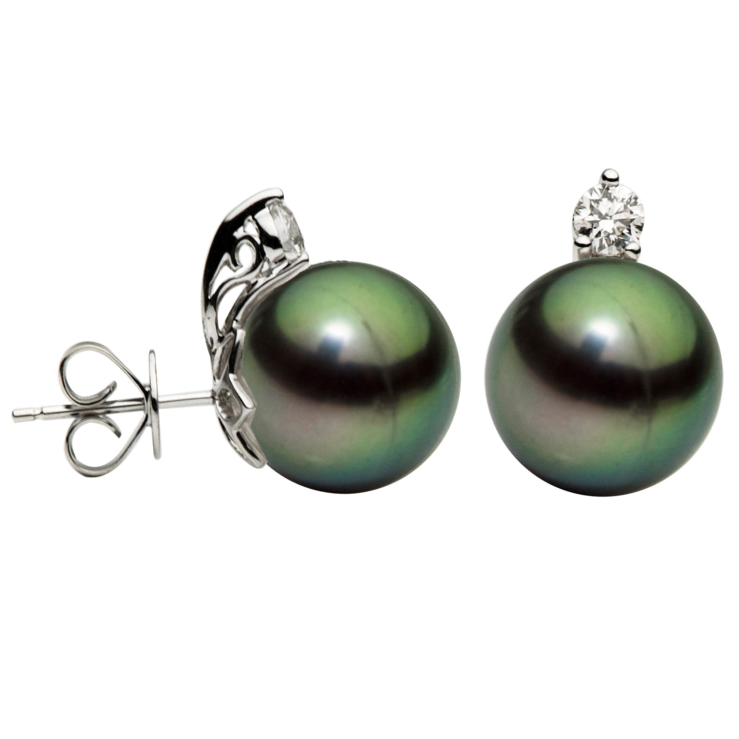 E012234-10T - Earrings 14KW/1.5G 2RD-0.43CT Tahitian  10-11mm