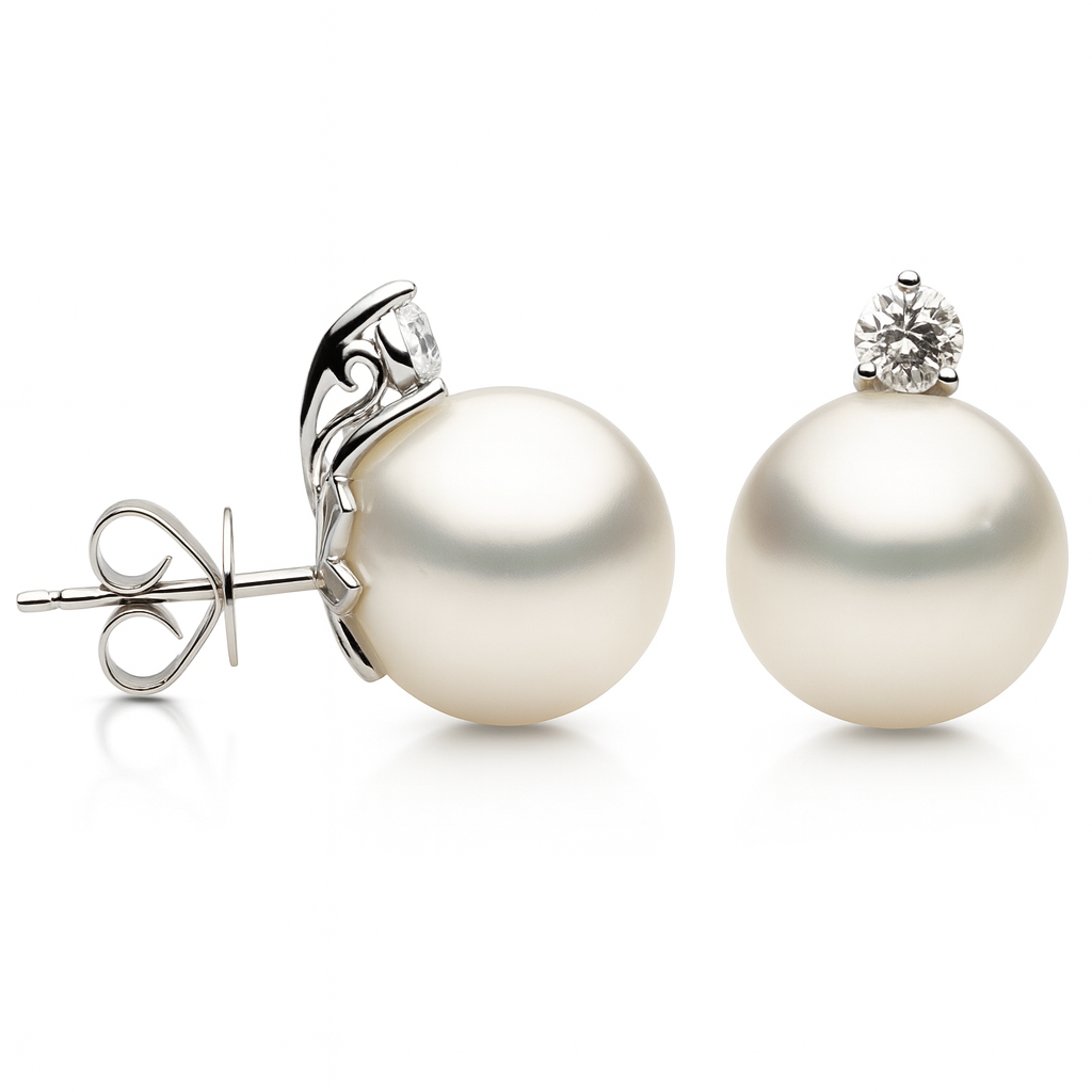 E012235-F - Earrings 14KW/1.2G 2RD-0.28CT W.FW 9-10mm