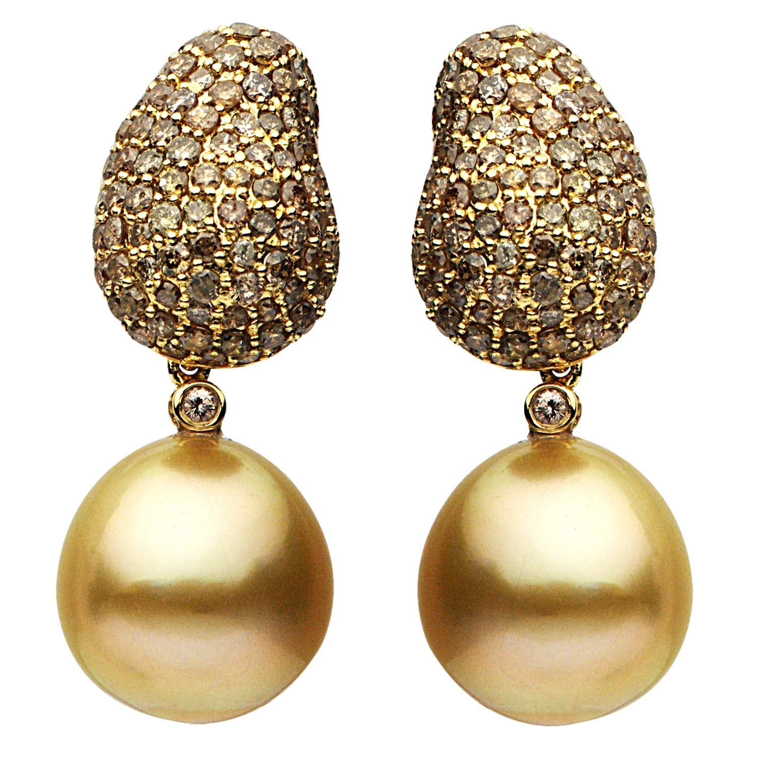 18KY Golden South Sea Pearl Earrings, 12-13mm
