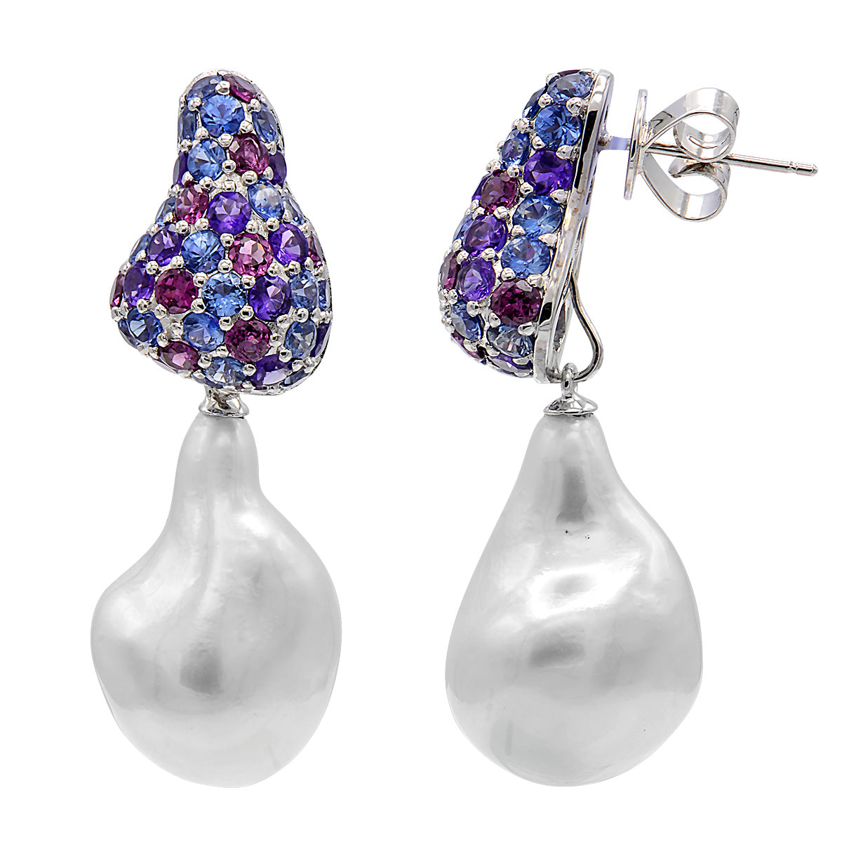 18K White Gold Diamond Earrings, 14-15mm, 6.99ct