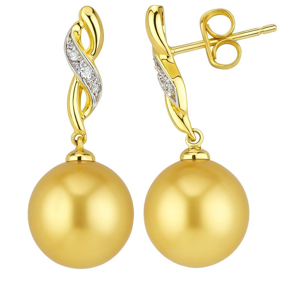 14KY Golden South Sea Pearl Earrings, 10-11mm