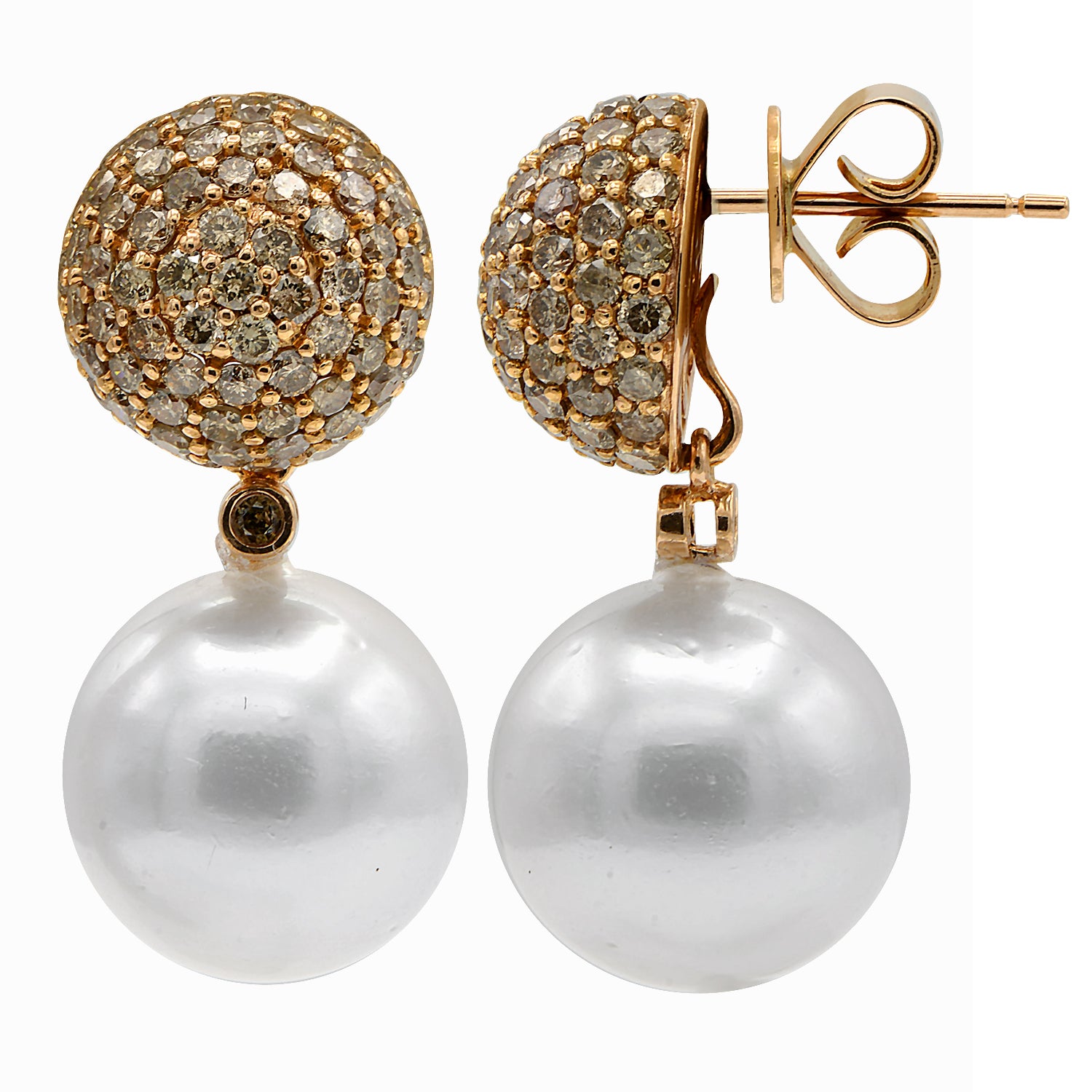 18KR White South Sea Pearl Earrings, 12-13mm
