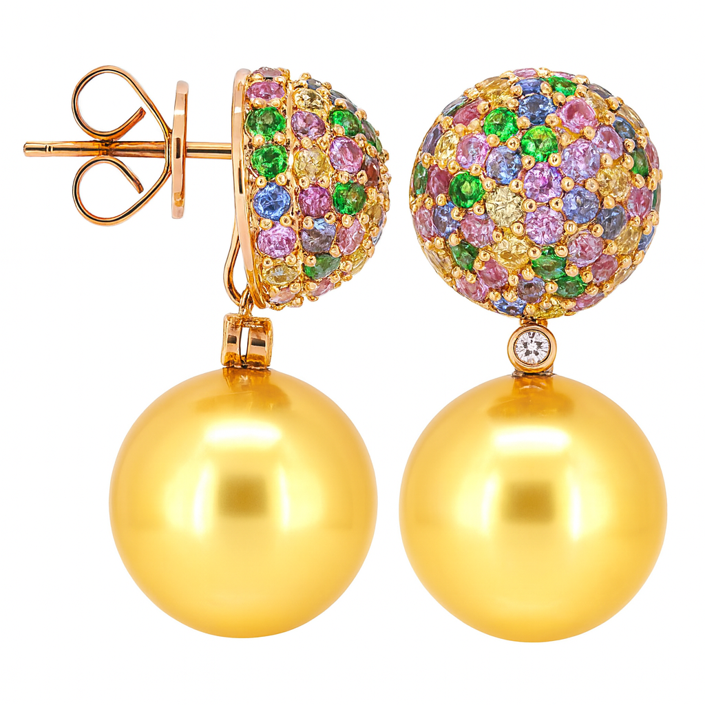 18KR Golden South Sea Pearl Earrings, 12-13mm