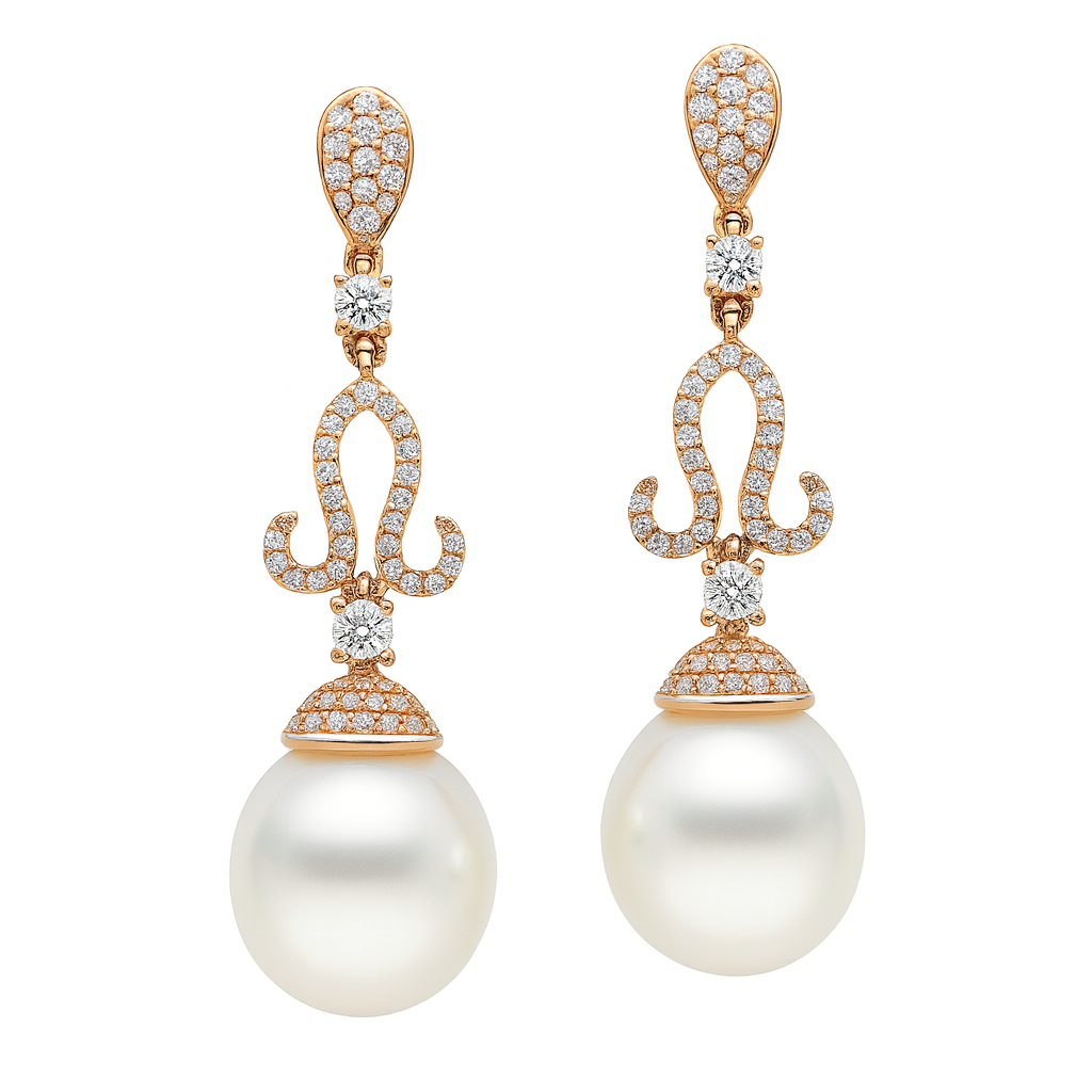 18K Rose Gold South Sea Pearl Earrings, 11-12mm, 1.04ct