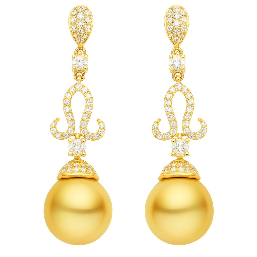 18KY White South Sea Pearl Earrings, 11-12mm