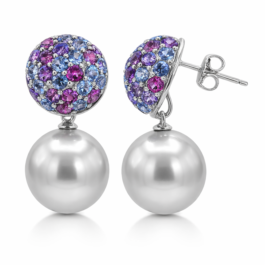 18K White Gold Freshwater Pearl Earrings, 12-13mm, 5ct