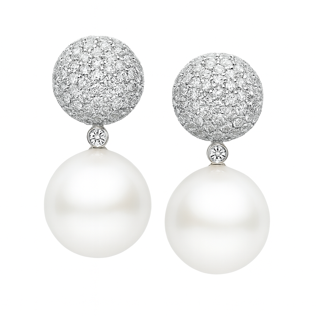 18KW White South Sea Pearl Earrings, 12-13mm