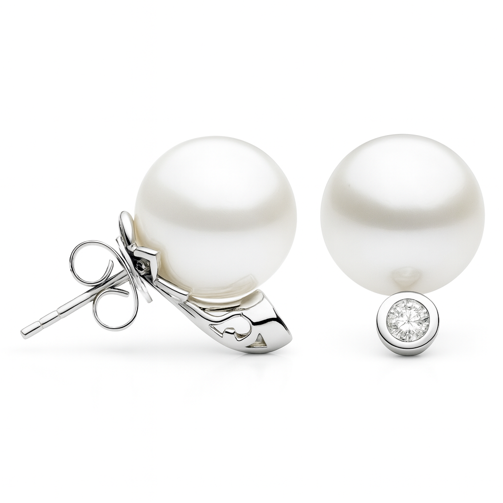 18KW White South Sea Pearl Earrings, 12-13mm