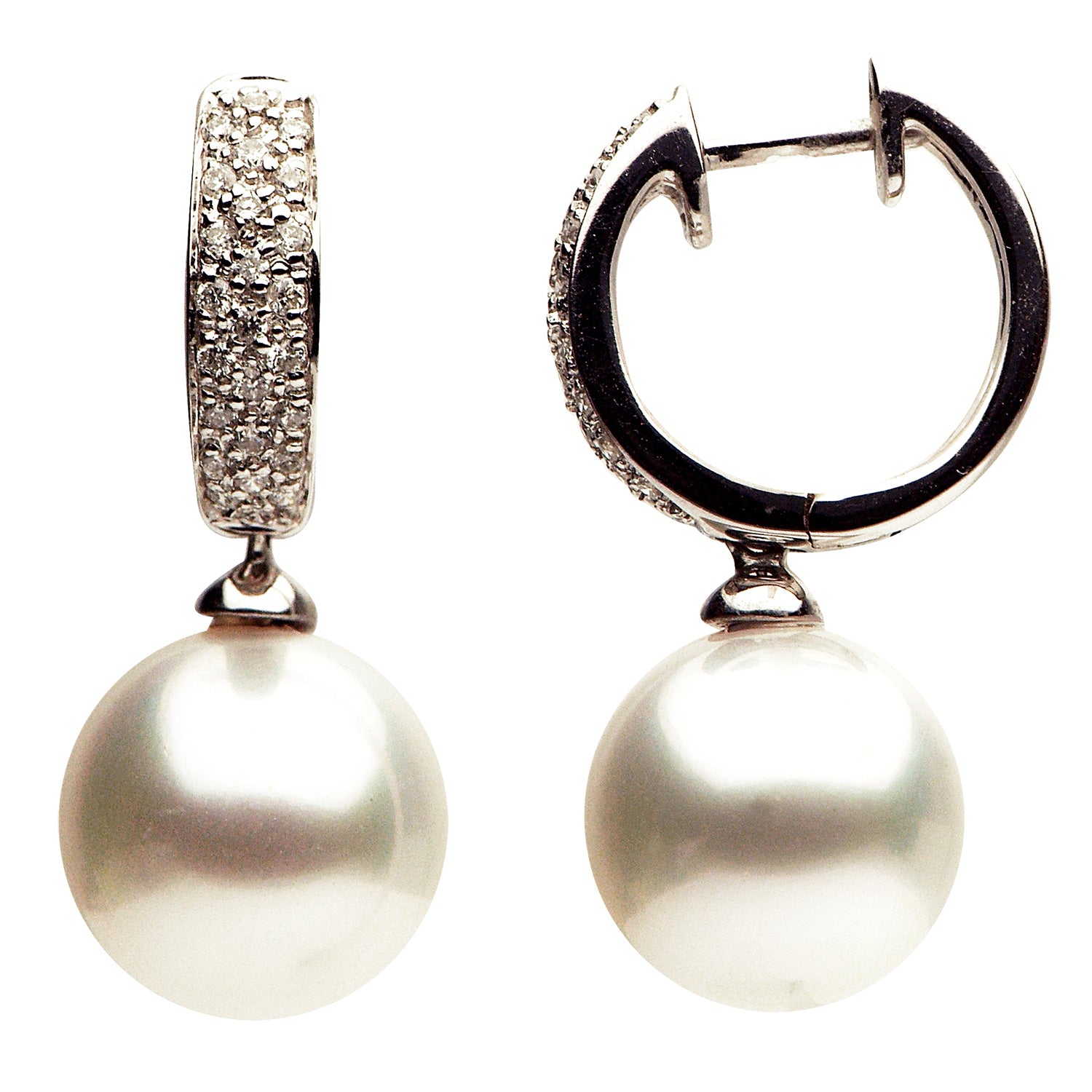 14KW White South Sea Pearl Earrings, 10-11mm