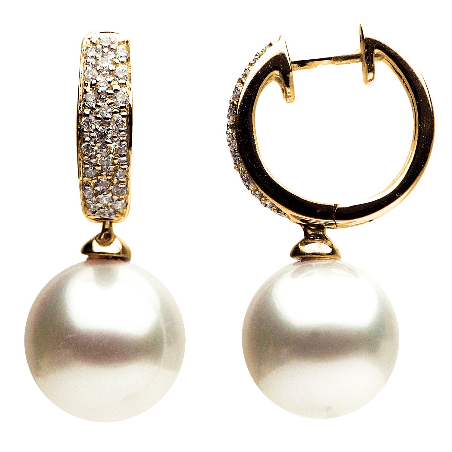 14KY White South Sea Pearl Earrings, 10-11mm
