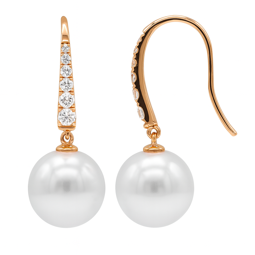 14K Rose Gold South Sea Pearl Earrings, 10-11mm, 0.29ct