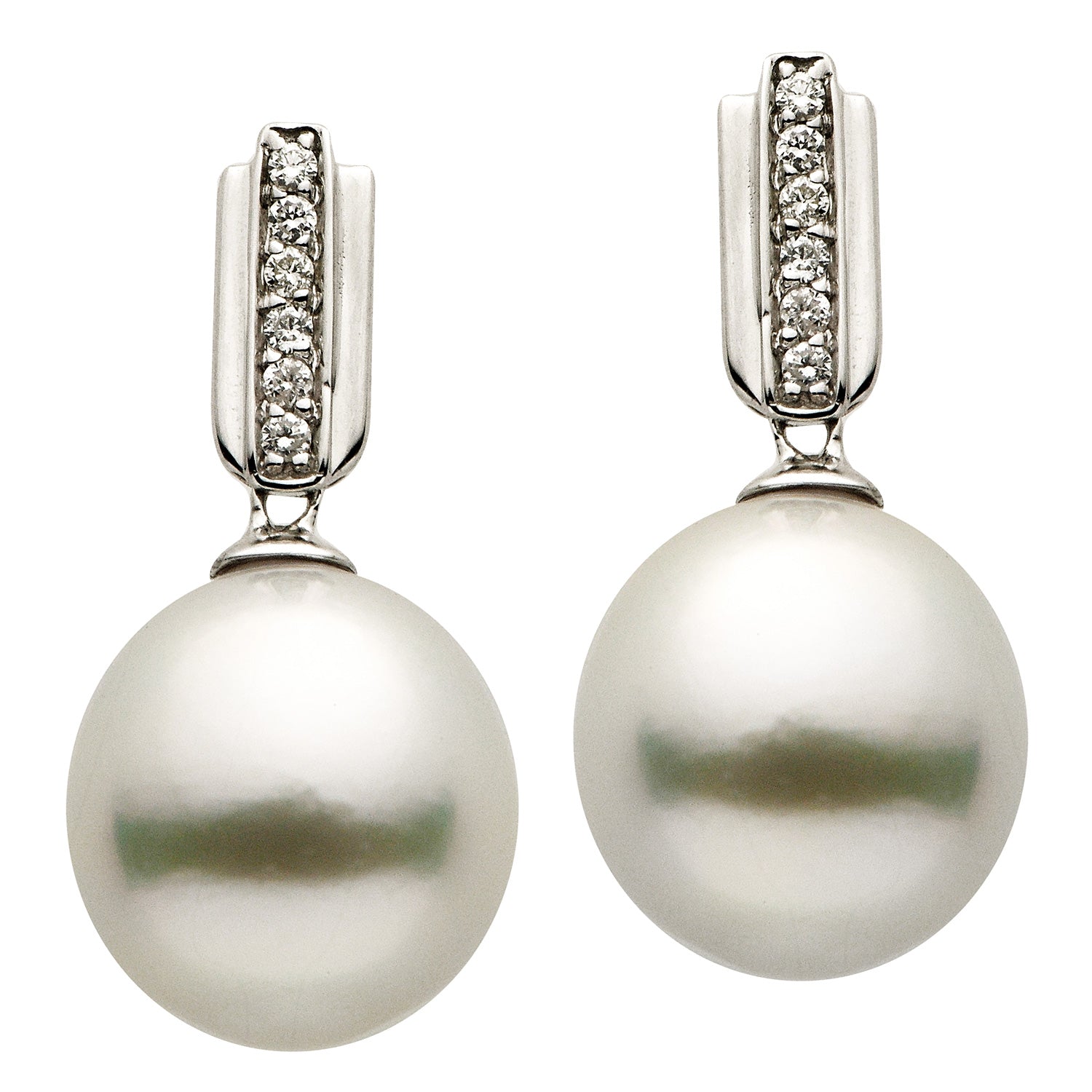 14KW White South Sea Pearl Earrings, 11-12mm