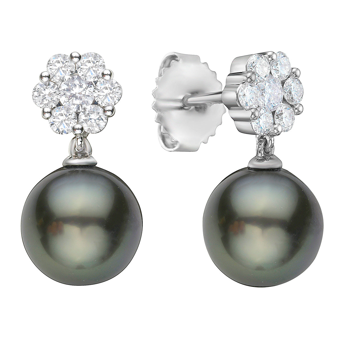 E012300-T - Earrings 14KW/1.5G 14RD-0.58CT Tahitian 9-10mm