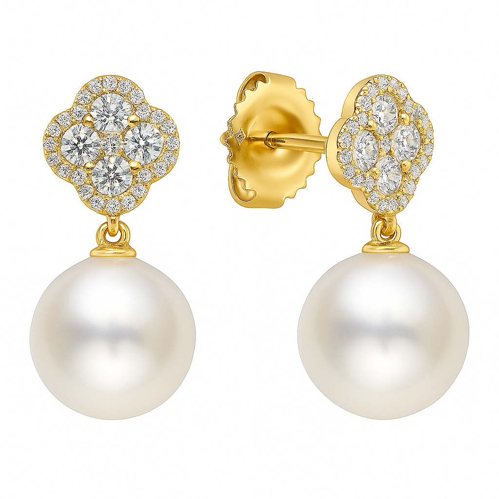 14K Yellow Gold Freshwater Pearl Earrings, 9-10mm