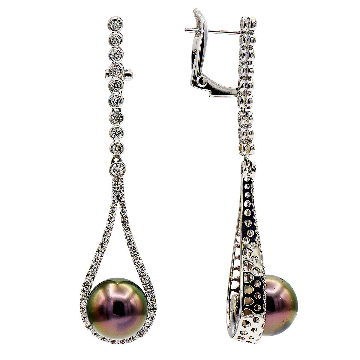 18KW Tahitian Pearl Earrings, 9-10mm