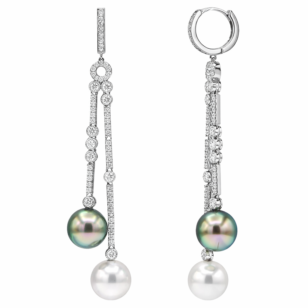 18K White Gold South Sea Pearl Earrings, 9-10mm, 1.07ct