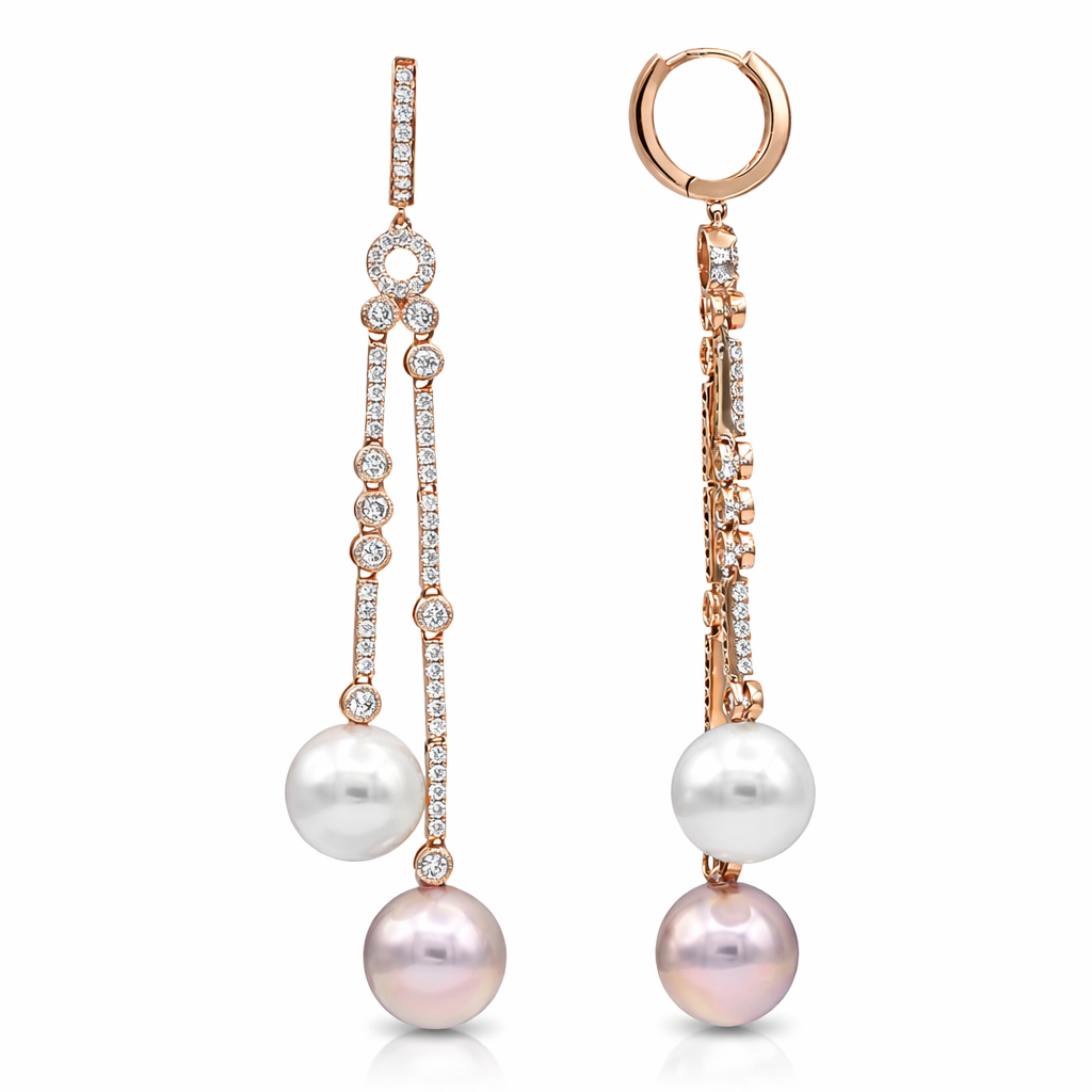 18K Rose Gold South Sea Pearl Earrings, 9-10mm, 0.99ct