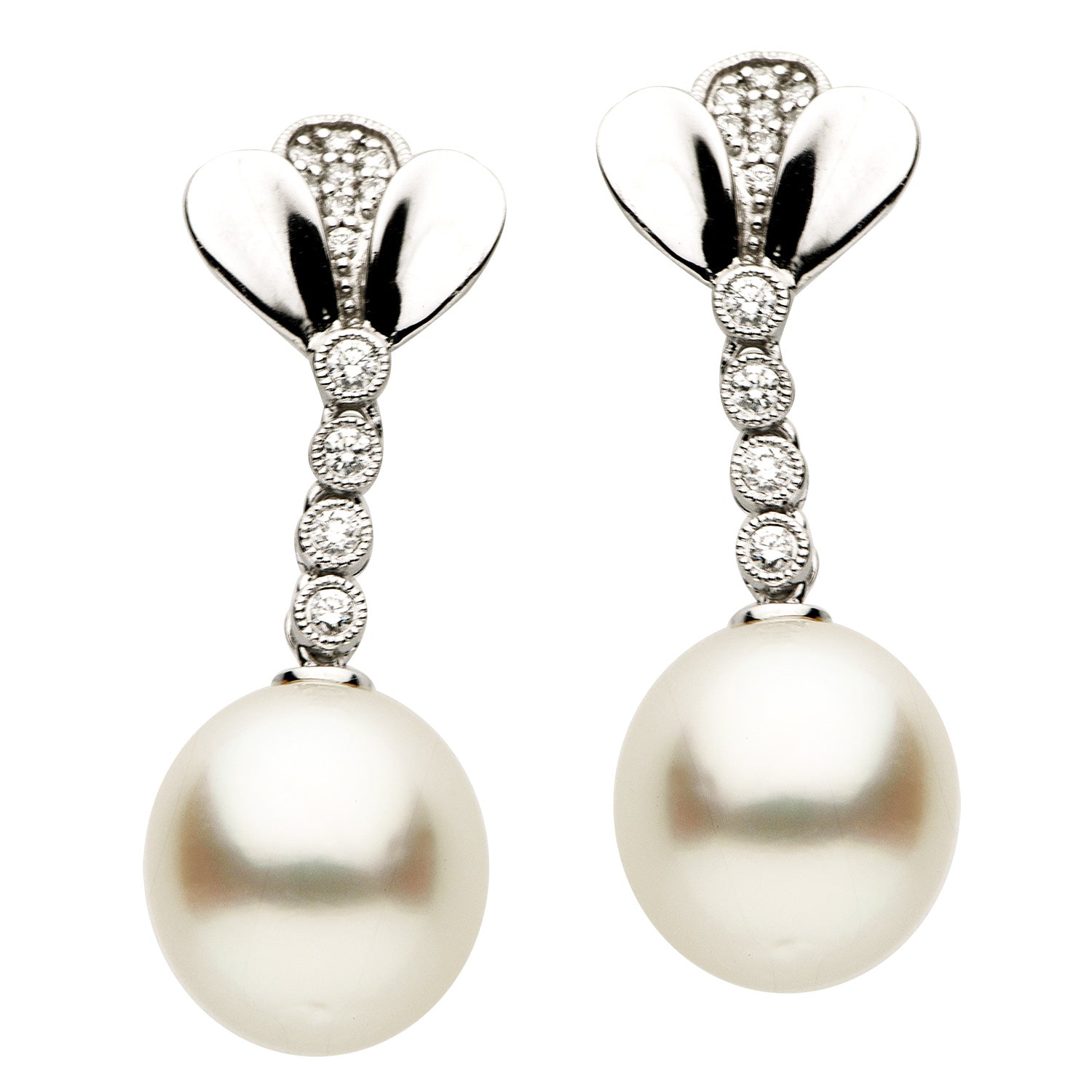 14KW White South Sea Pearl Earrings, 11-12mm