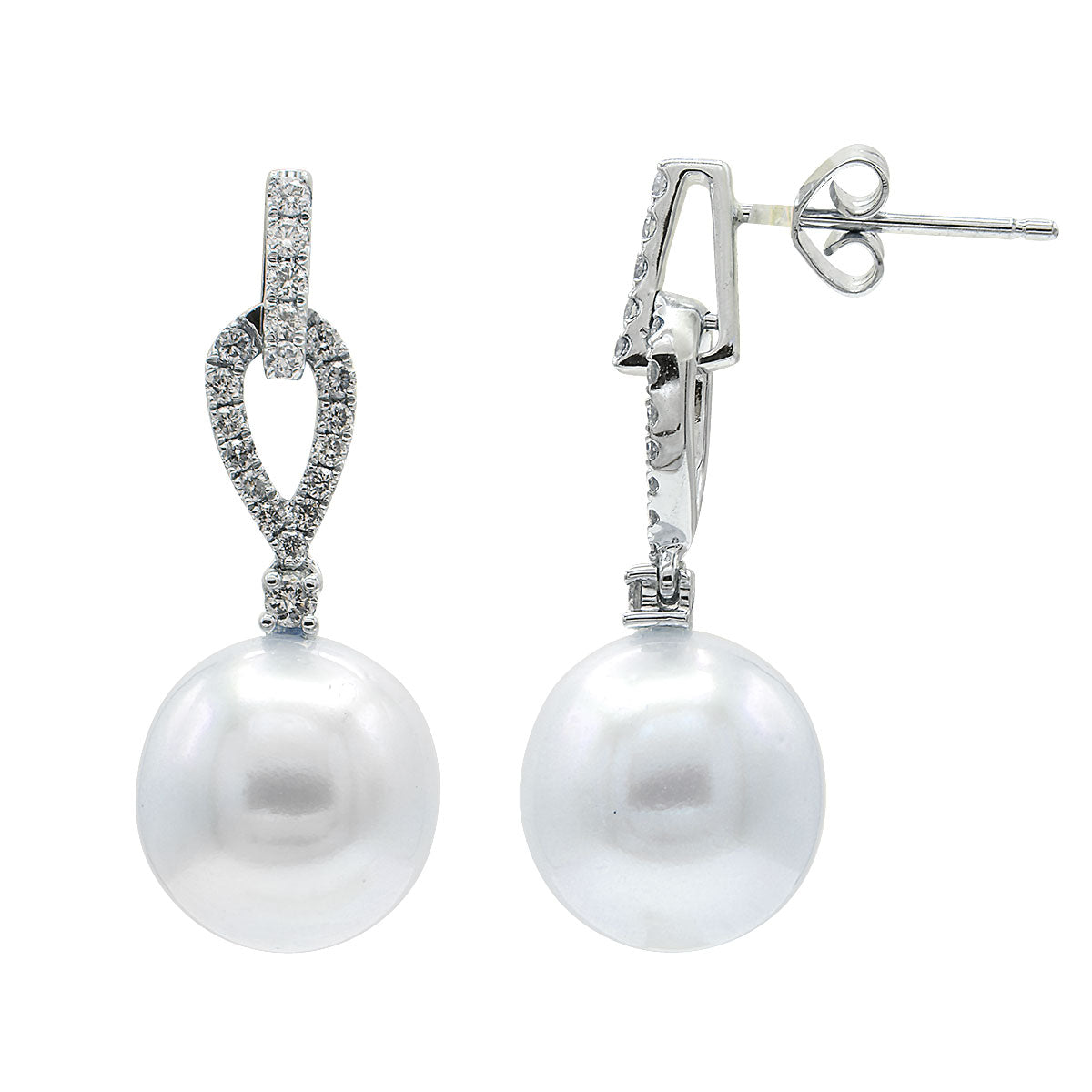 14KW White South Sea Pearl Earrings, 10-11mm
