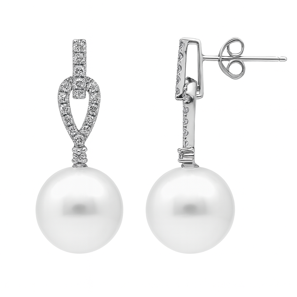 14KW White South Sea Pearl Earrings, 10-11mm