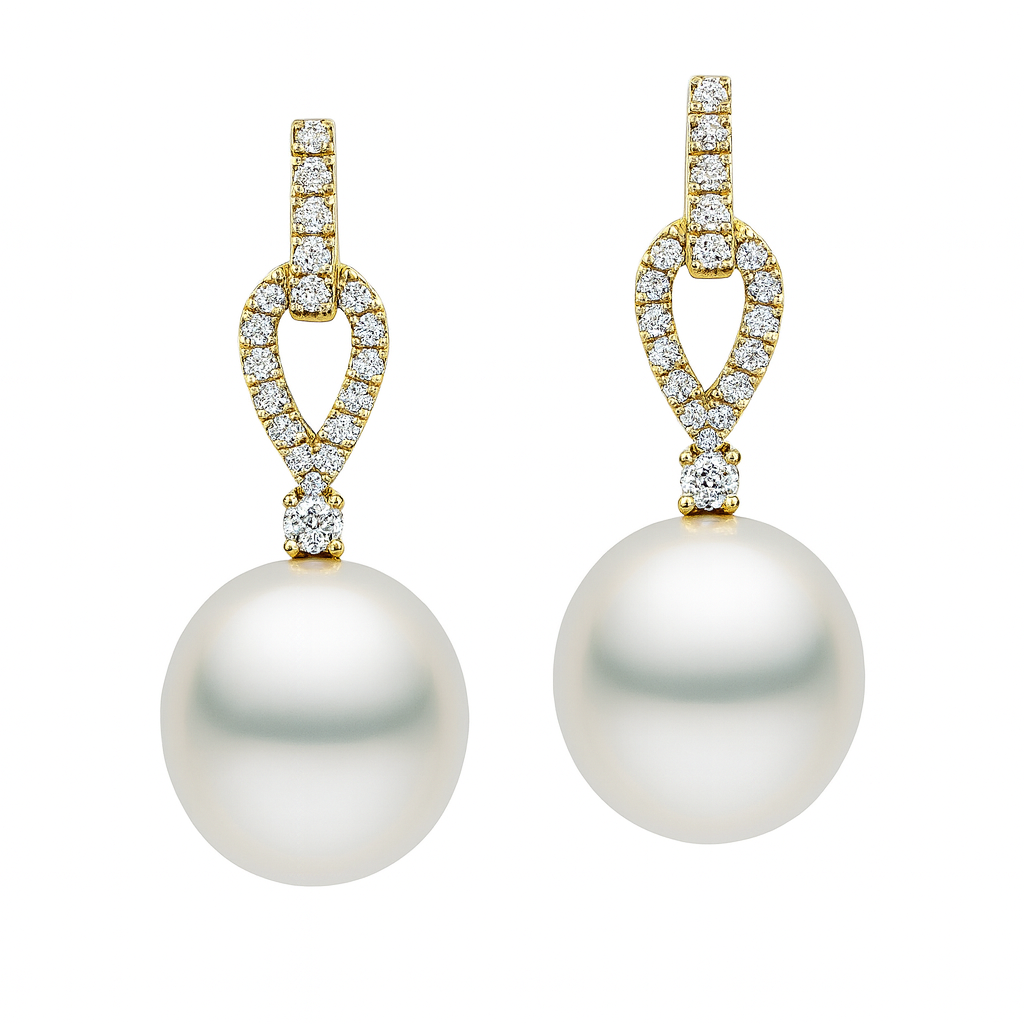 E012328Y-WF - Earrings 14KY/1.8G 38RD-0.27CT W.FW 10-11mm