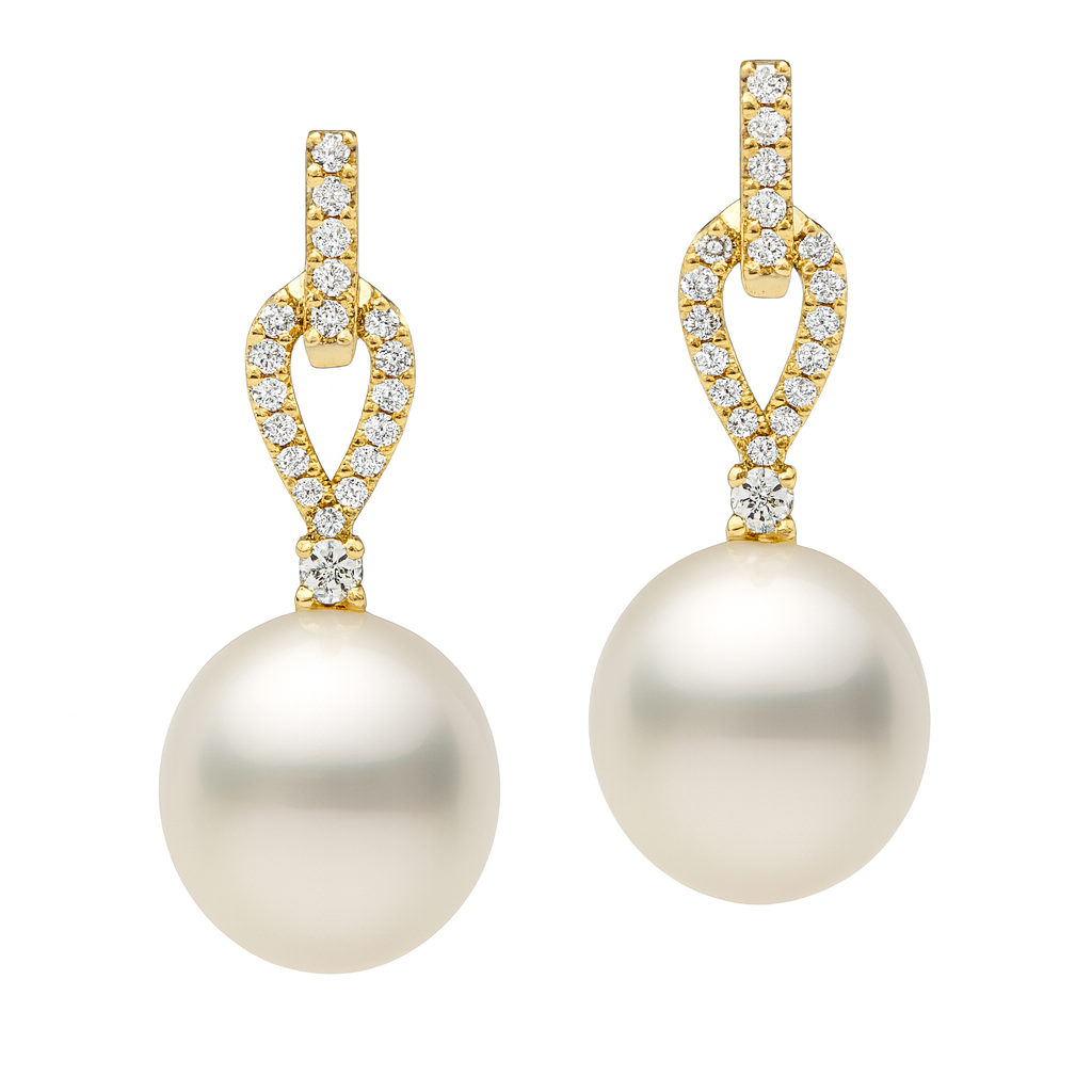 14KY White South Sea Pearl Earrings, 10-11mm