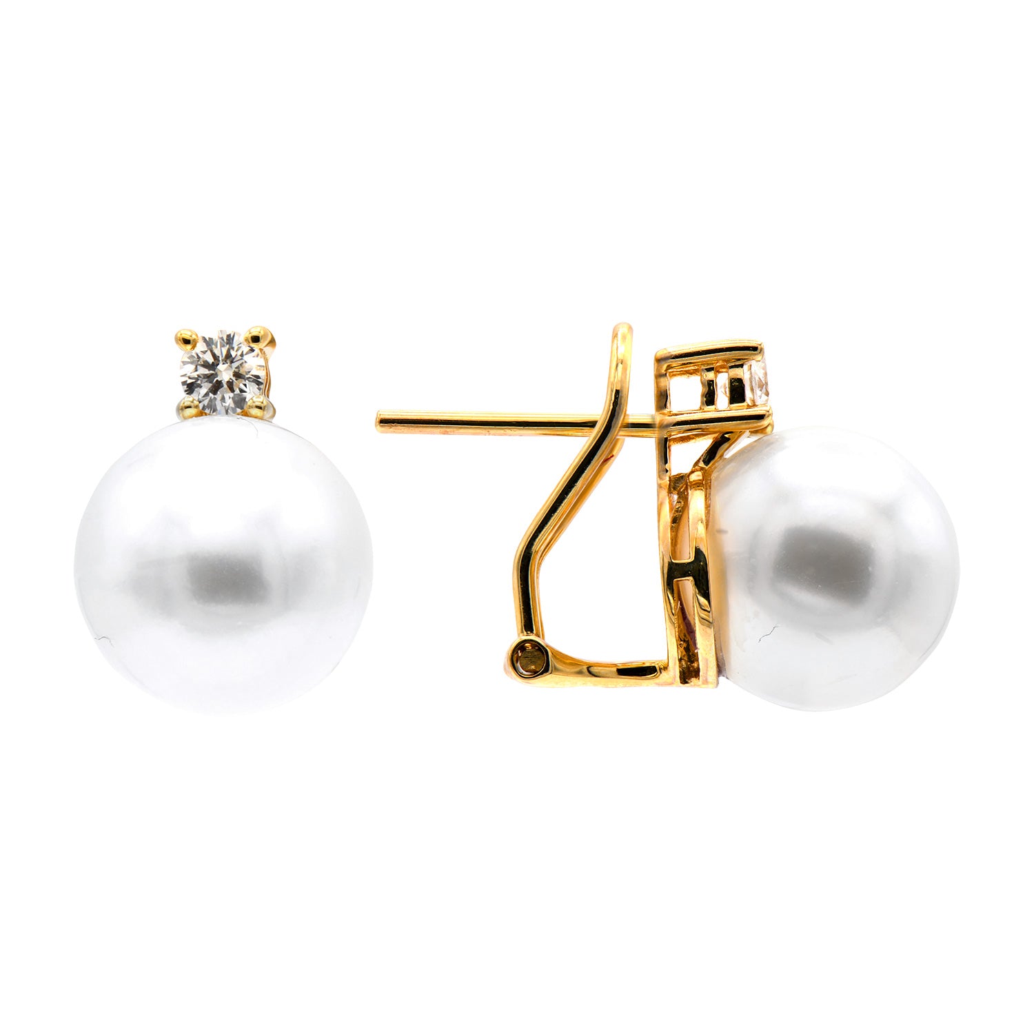 14KY White South Sea Pearl Earrings, 11-12mm