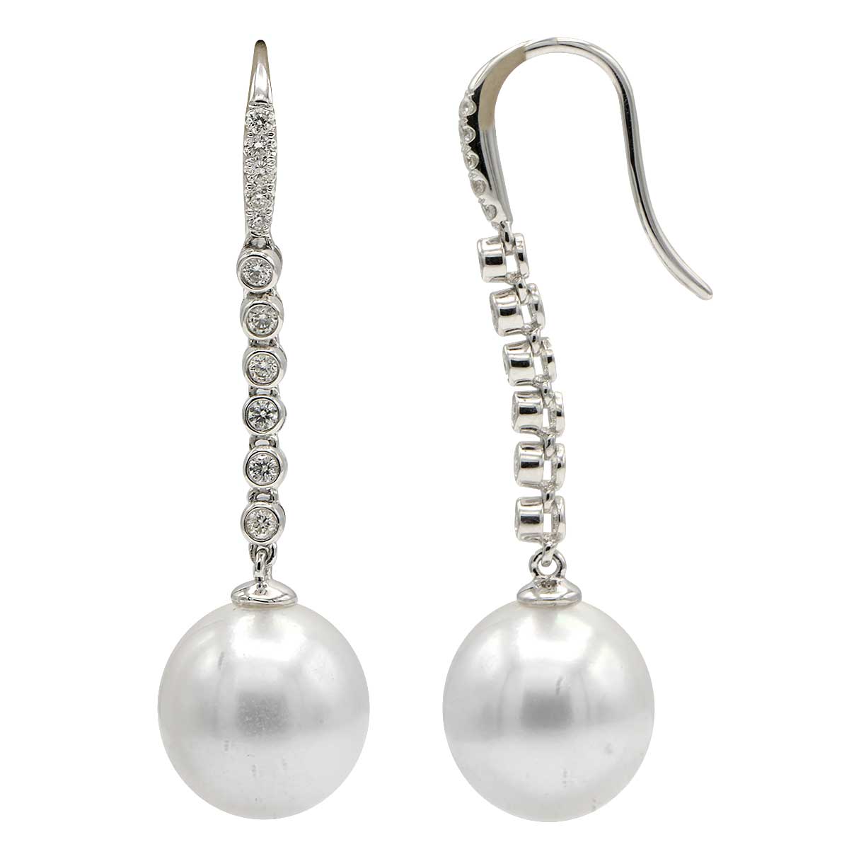 18KW White South Sea Pearl Earrings, 12-13mm