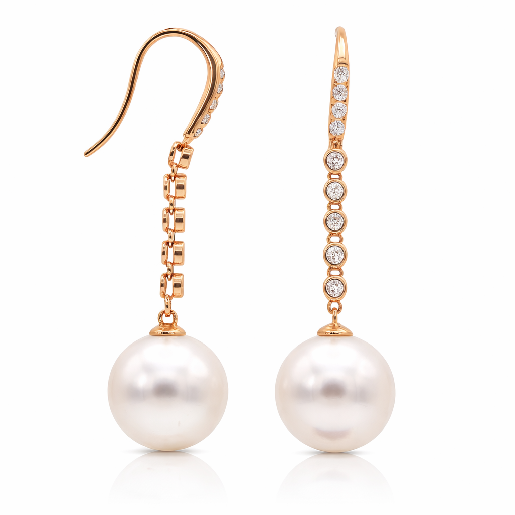 18K Rose Gold Freshwater Pearl Earrings, 0.35ct