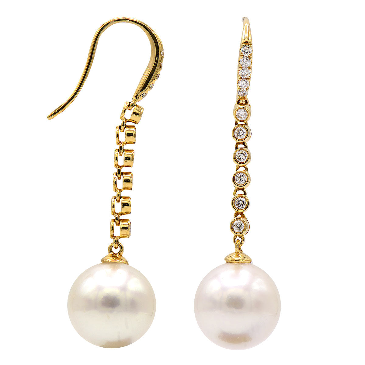 18KY White South Sea Pearl Earrings, 11-12mm