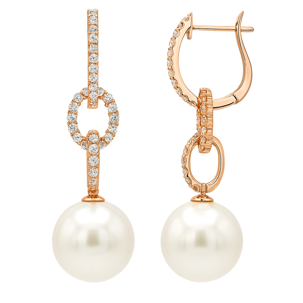 18K Rose Gold South Sea Pearl Earrings, 12-13mm, 0.81ct