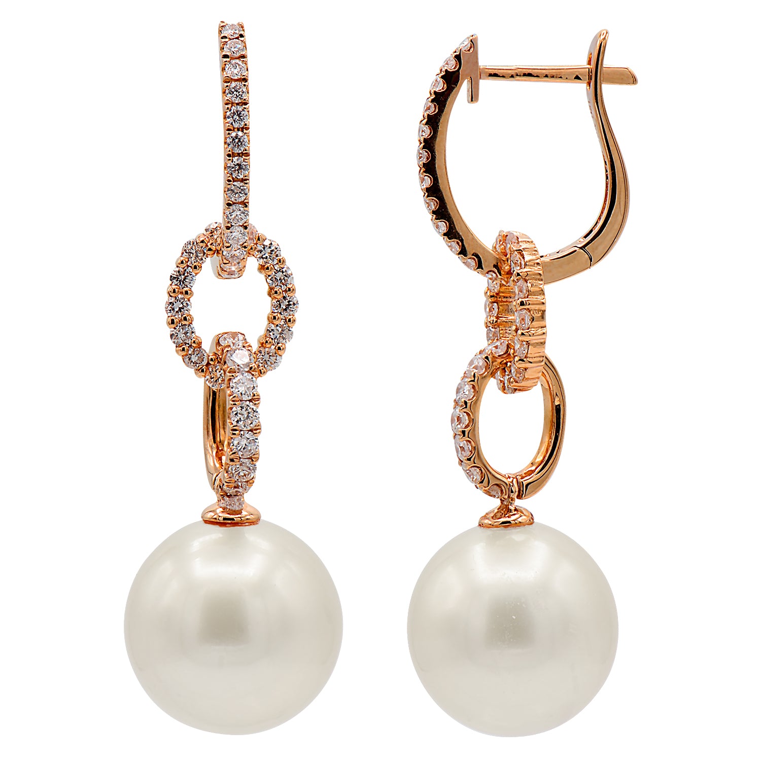 18KR White South Sea Pearl Earrings, 12-13mm
