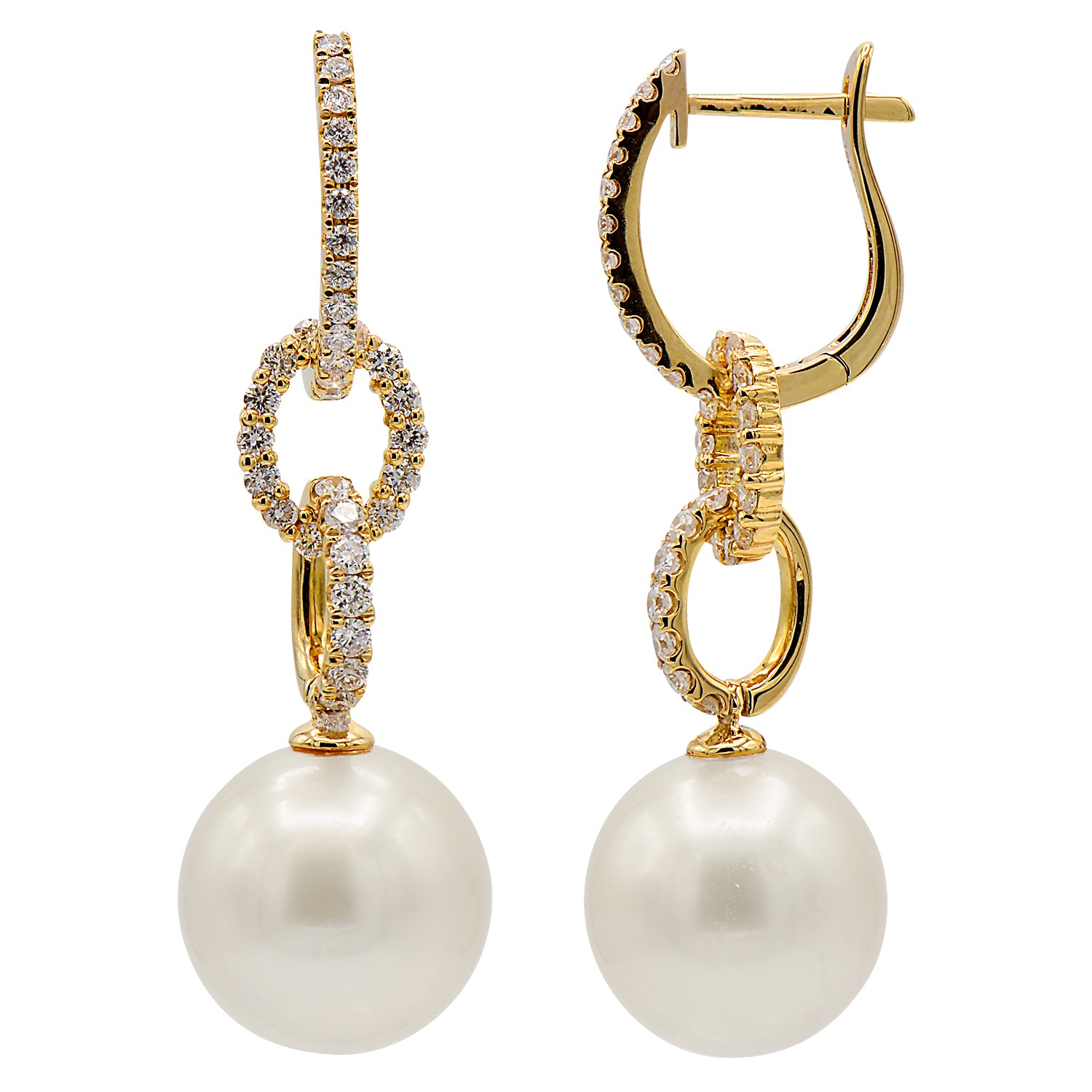 18KY White South Sea Pearl Earrings, 12-13mm