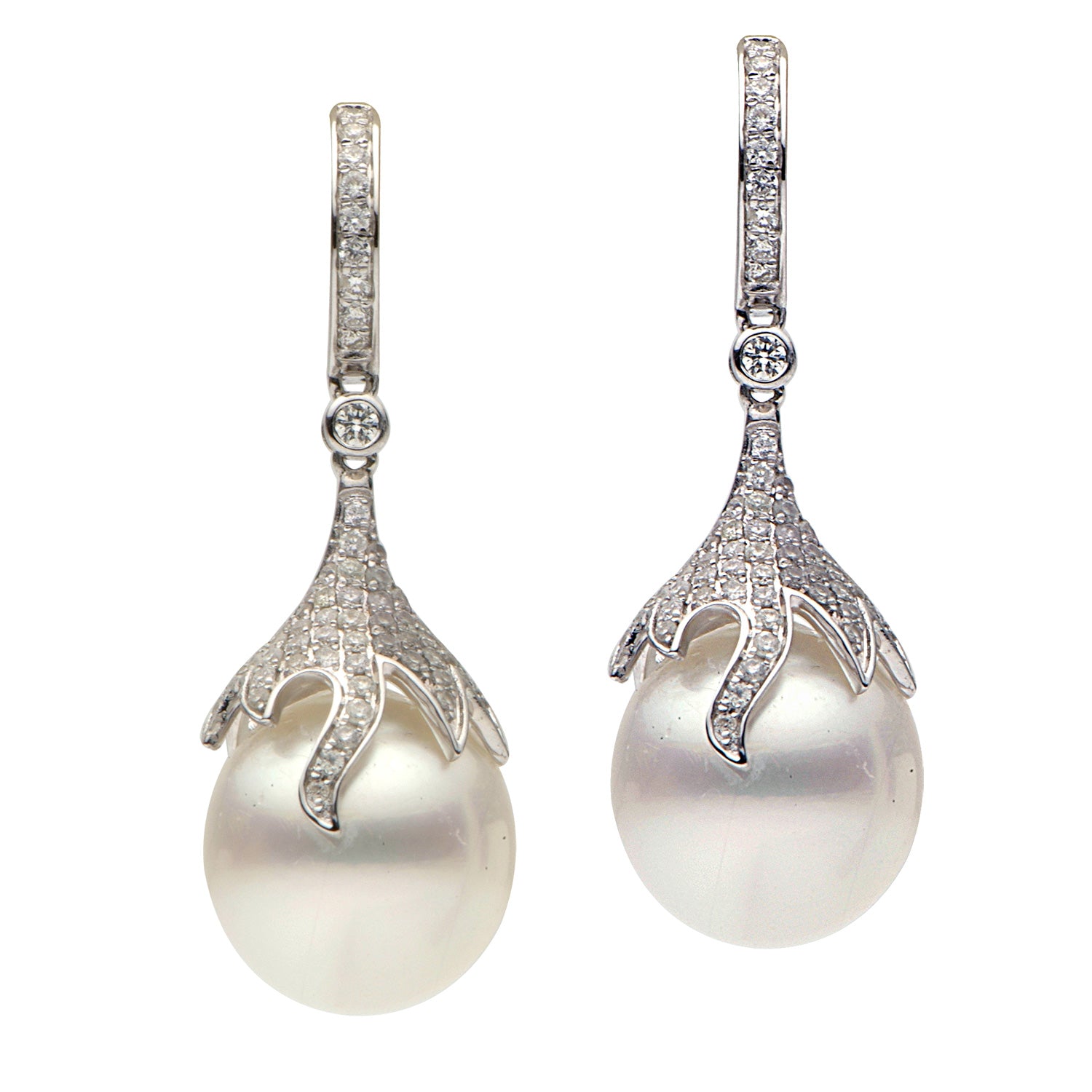18KW White South Sea Pearl Earrings, 12-13mm