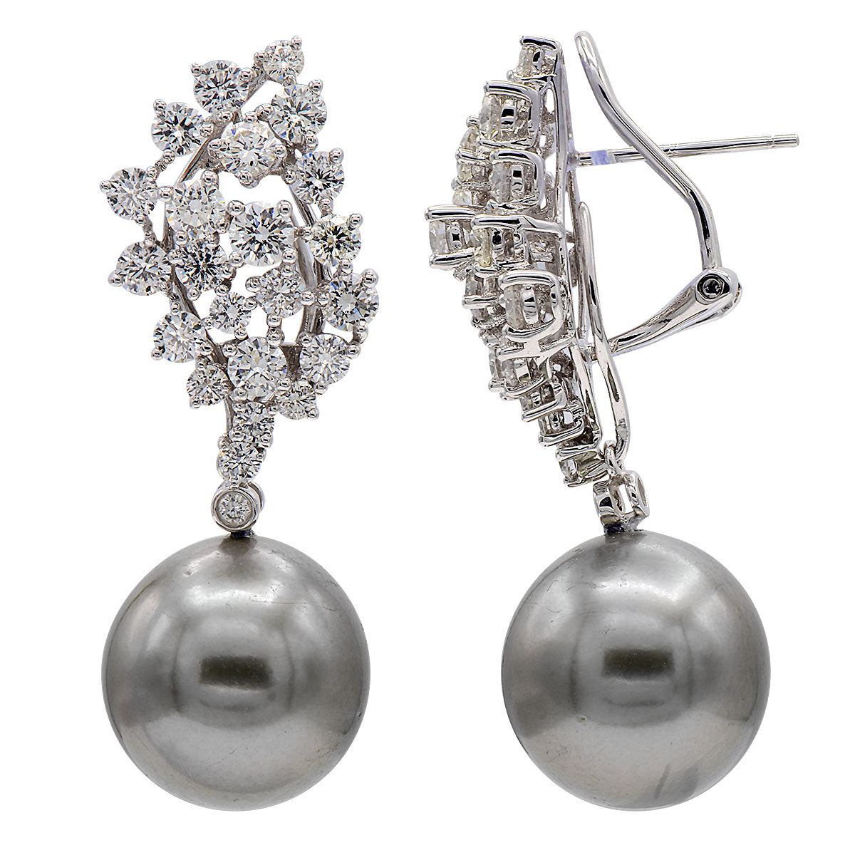 18K White Gold Tahitian Pearl Earrings, 13-14mm, 2.7ct