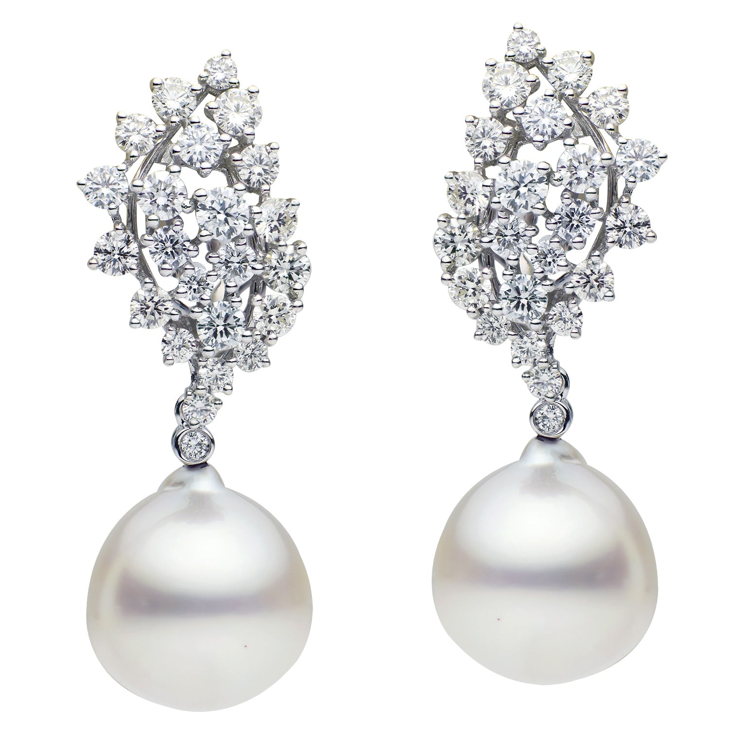 18KW White South Sea Pearl Earrings, 13-14mm