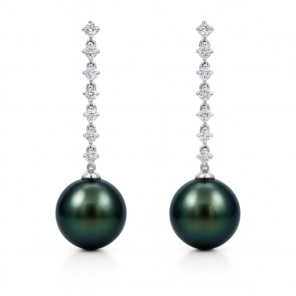 18KW Tahitian Pearl Earrings, 15-16mm, 0.74ct