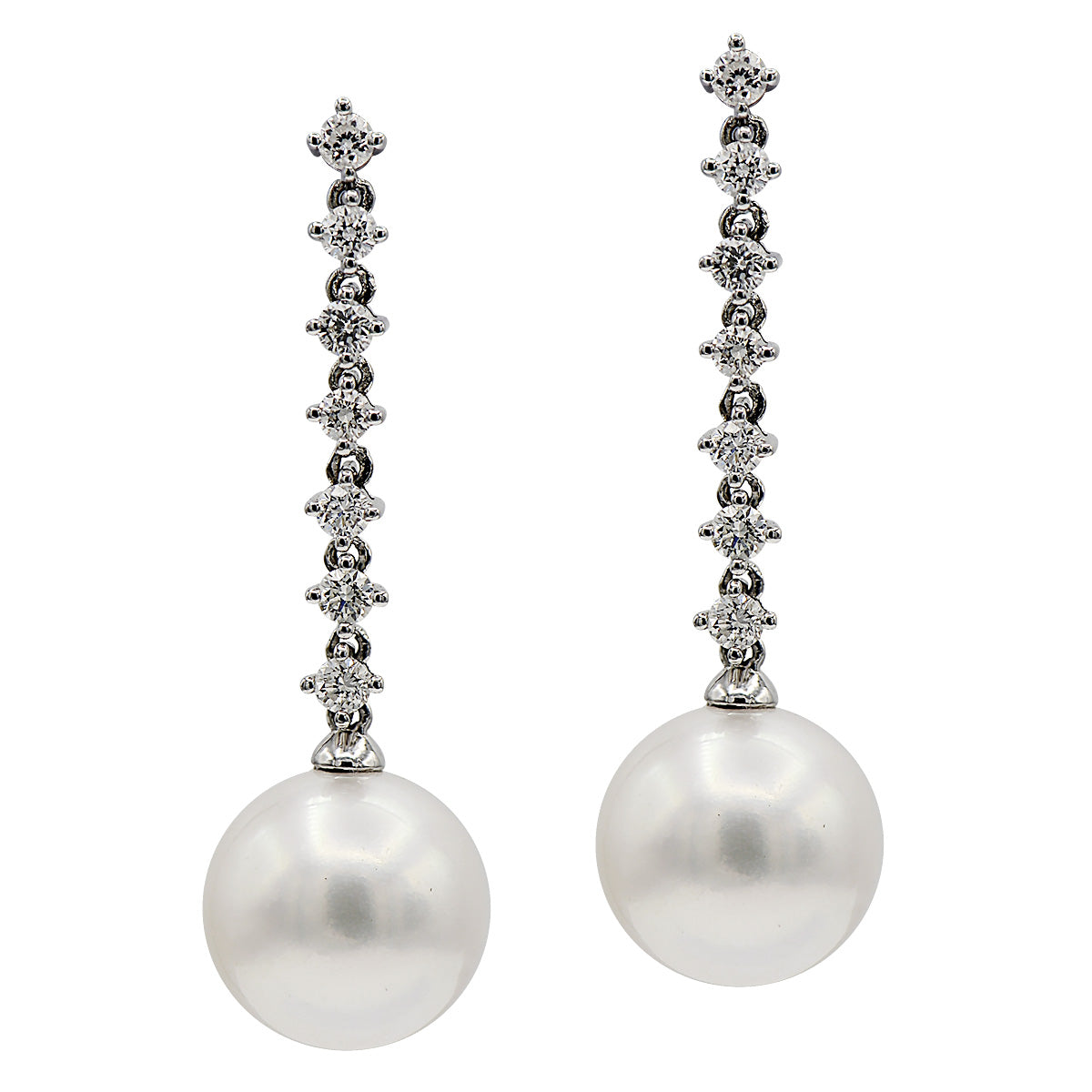 18KW White South Sea Pearl Earrings, 13-14mm