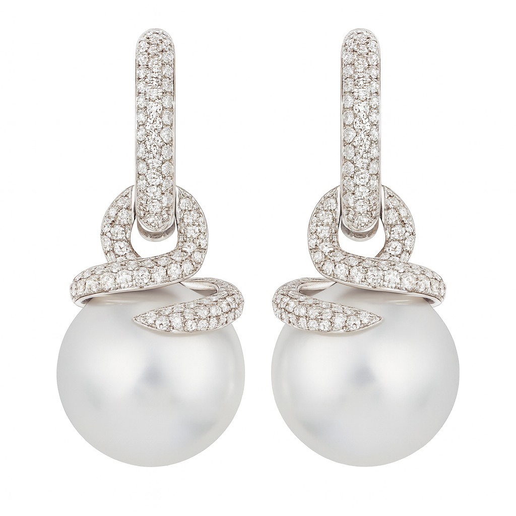18K White Gold South Sea Pearl Earrings, 14-15mm, 1.54ct