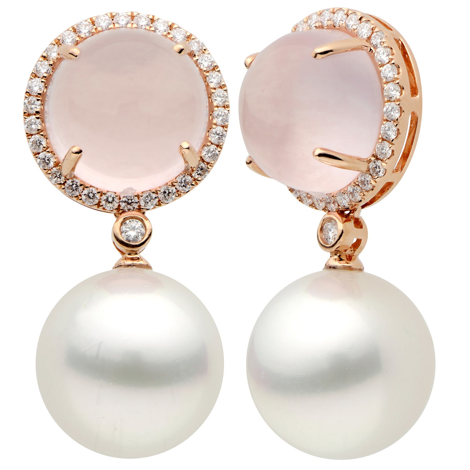 18KR White South Sea Pearl Earrings, 13-14mm